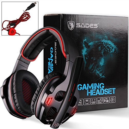 Sades SA903 Dolby Stereo Surround 7.1 USB Cuffia Gaming con Microfono da Gioco Gamer LED Luce Regolatore di Volume per PC Mac Laptop Computer(Nero)