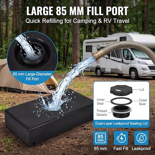 Image of 26 X 13.4 X 5.5in RV Water Holding Tank 8 Gallons Leakproof Impact Resistance Black for RVs Trailers Campers Boats