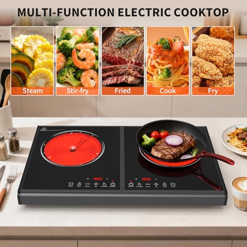 Image of VBGK Electric Cooktop, 110V 3600w Stove top, 22 inch Countertop with 9 Power Levels, LED touch control Overheat Protection, Child Safety Lock & Timer, touch control 2 burer Electric cooktop