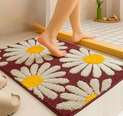 Image of HOMEKART Microfiber Bath Mat 2000 GSM, Super Soft & Absorbent Anti-Skid Bathroom Floor Mat, Quick Dry Door Mat for Bathroom, Bedroom & Kitchen (40x60 cm, Maroon) Pack of 1