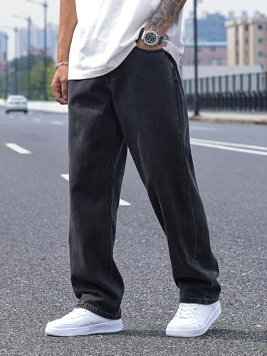 Image of KOTTY Men's Loose Fit Baggy Jeans - Relaxed Wide Leg Denim with Fashionable Urban Streetwear Look