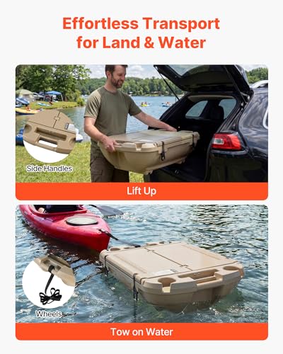 Image of VEVOR Floating Cooler 40 QT Floating Ice Chest with Wheels & Tow Rope, Premium LLDPE Amphibious Drink Cooler for Water & Land, Cruise Stable on Lake, River, Pool, Beach, Kayak