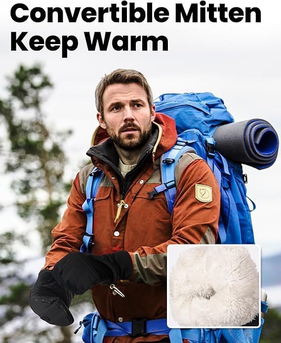 RIGWARL Winter Fingerless Gloves for Men Women, Warm Convertible Running Mittens with Flip Top for Hiking Photograph Driving - Image 2
