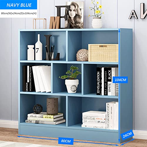 Image of IOTXY Open Shelf Low Bookcase - Wooden 3-Tier Cube Bookshelf, Bright Blue