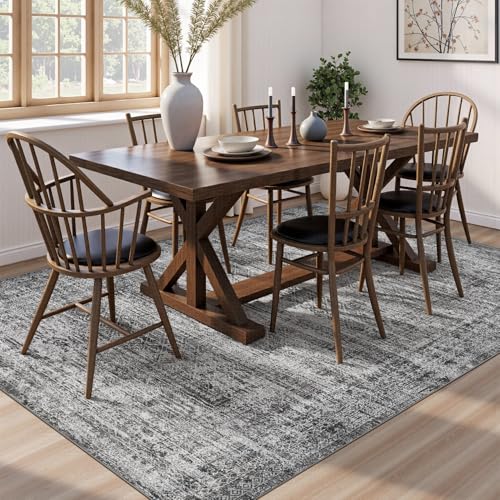 10x14 Area Rug Living Room Rugs - Washable Neutral Modern Abstract Soft Thin Rug Indoor Floor No Slip Rug Carpet for Bedroom Under Dining Table Home Office Decor - Dark Gray