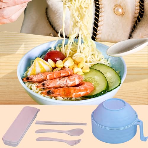 Image of BAUFIX Microwave Ramen Bowl with Lid, 2025 New Ramen Noodles Bowl, Ramen Microwave Bowl, Ramen Bowl Set with Chopsticks, Spoon, Fork, Portable Ramen Cooker for Dorm, Home, Office (Black)