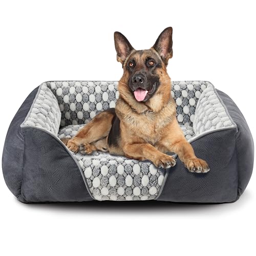 Heymamba Hundebett für Große Hunde, Punktmuster Flanell-Hundebett, Flauschig Anti-Angst Hundebetten, Waschbares, Hundekörbchen für mittlere und Große Hunde und Katzen, 90x65x23cm