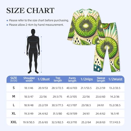 Mens Long Sleeves Pajama Set Summer Green Kiwi Tropical Cozy Two-Piece Loungewear For Nighttime Comfort,Casual Wear2