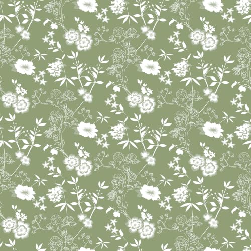 Image of LORETO - A QUALITY LINEN BRAND 144 TC 100% Pure Cotton Single Fitted Bedsheet with 1 Pillow Cover for 72 x 36 Inch Mattress, All-Around Elastic, 8 Inch Deep Pocket, Olive Green Floral Elegance