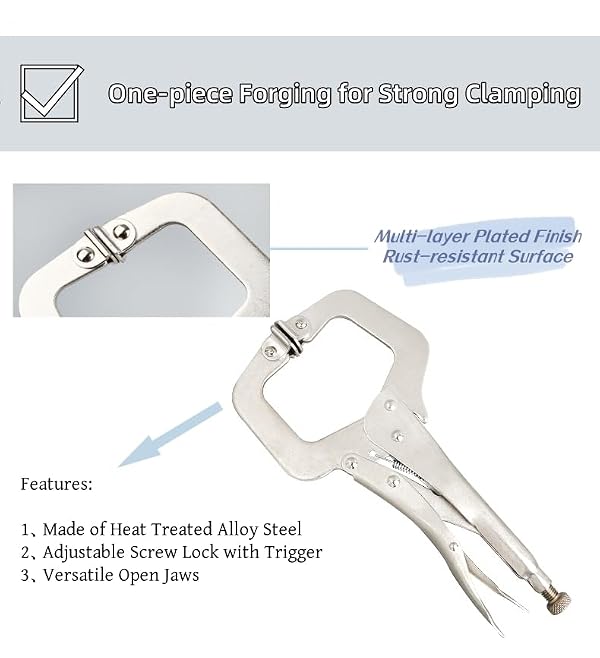 6 Inch C Clamp Locking, 6Pcs Heavy Duty Welding Clamps Pliers Set Vise Grip Clamps with Swivel Pad for Electrician Maintenance, Wood Working, Welding and Craftsmen Home Workshop by Haokixin - Image 3