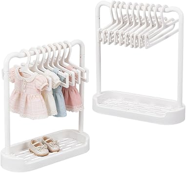 UNICRAFTALE 2 Setd 17cm Miniature Plastic Doll Clothes Hangers Small White Closet Storage Rack Mini Doll Shoes and Clothing Display Rack for Dollhouse Closet Accessories Pretending Prop Decorations