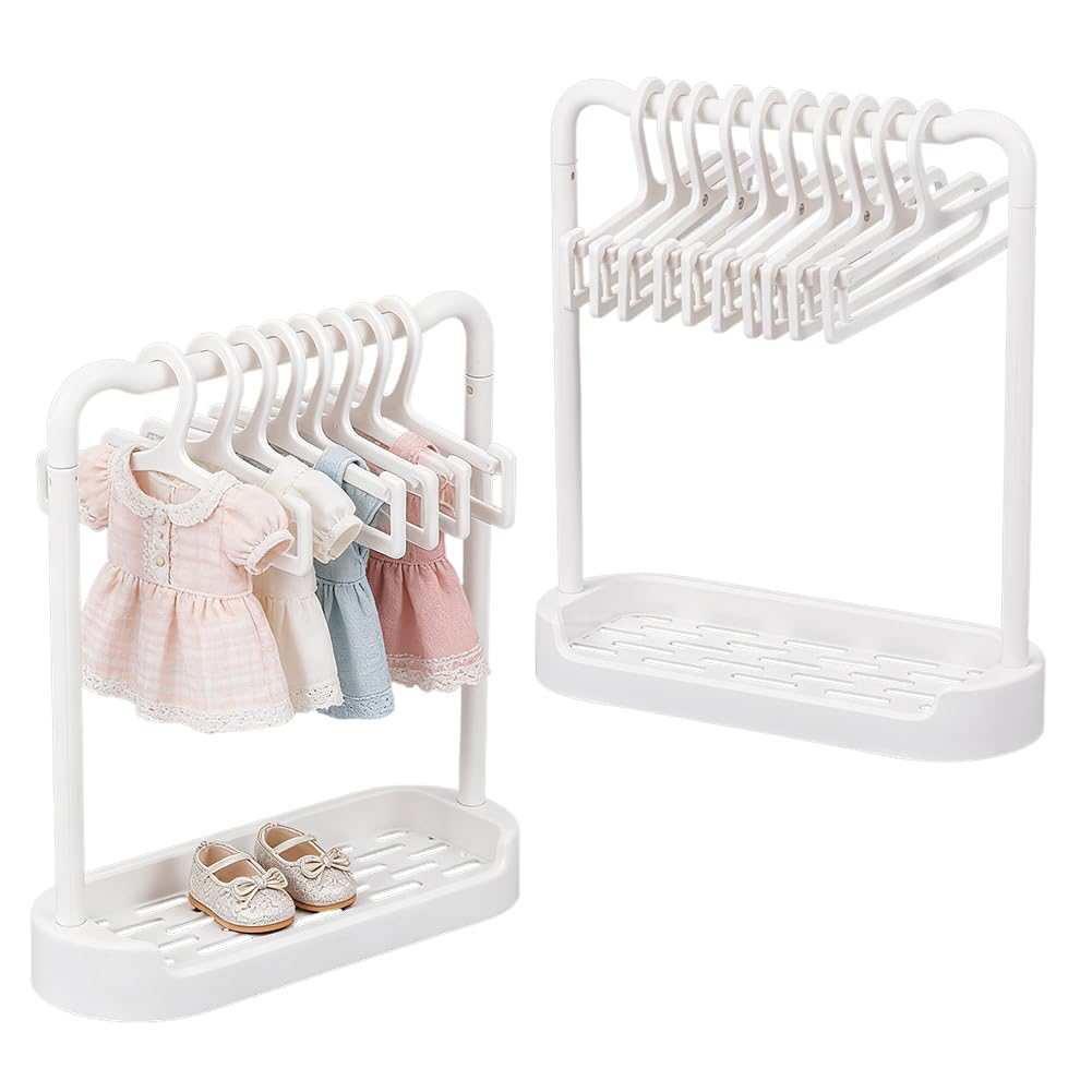 2 Portants De Poupée + 20 Cintres – Mini Présentation Vêtements – Blanc