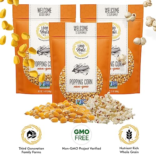1000 Springs Mill - Non Gmo Popcorn | Healthy Snack For Microwave Or Stovetop | Bulk Dry Pop Corn Kernels | Resealable Bag | Vegan Friendly | 24Oz (Pack Of 3) #TOP1
