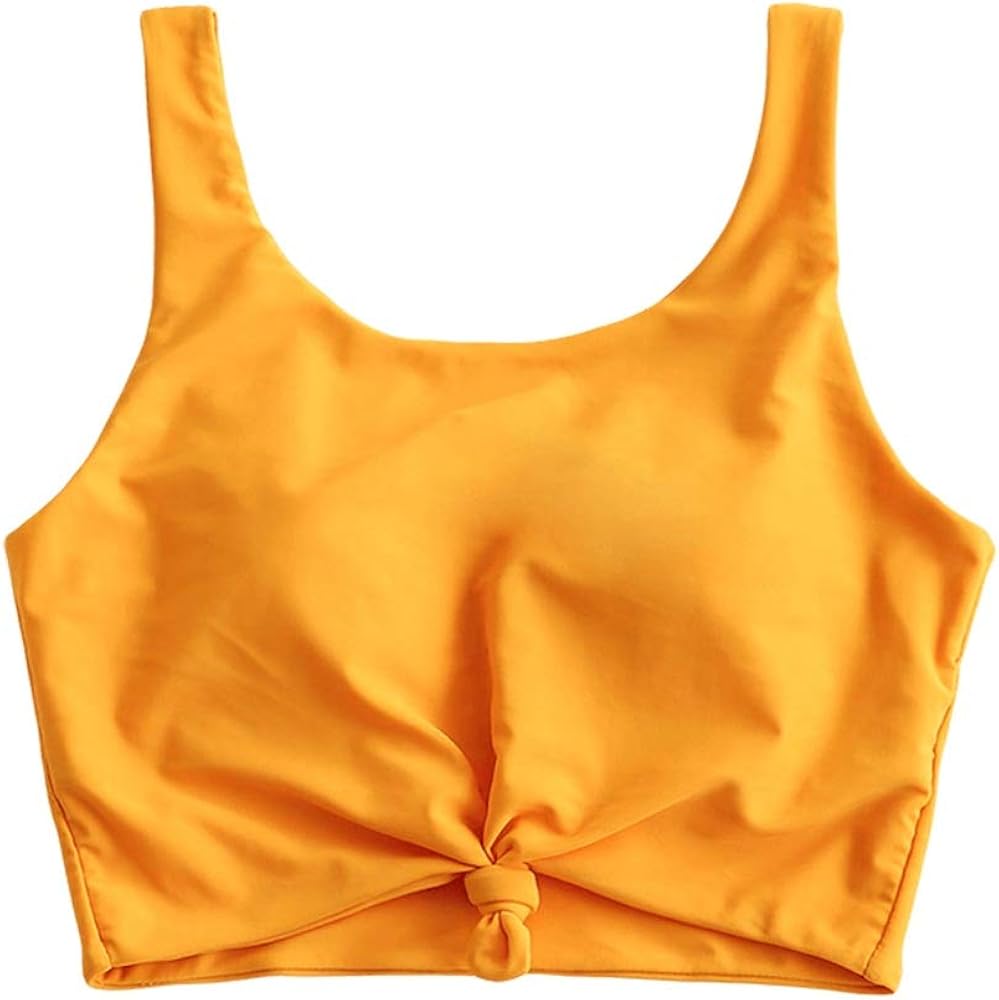 ZAFUL Parte superior de bikini con nudo frontal para mujer, parte superior tipo tankini con cuello redondo y relleno