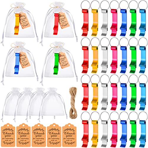 42 Pcs Bottle Opener Keychain Colorful Aluminum Beer Opener Keychain With Organza Bags Tags 20 Meters Rope For Men Women Guests Small And Practical Easy To Carry Bridal Shower Party Favors Wedding #TOP10
