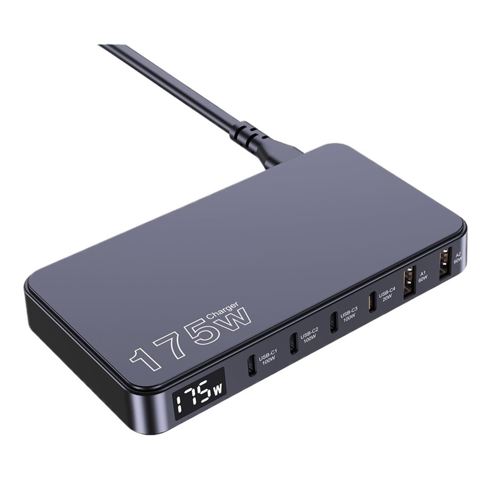 Stazione Di Ricarica USB C Da 175 W Caricatore GaN Ultrasottile A 6 Porte Display LCD Tavolo PD100W Capacità Di Ricarica Rapida