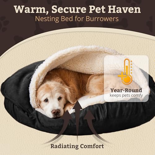 Image of Snoozer Cozy Cave Dog Bed, Round Covered Dog Bed, Black (S)