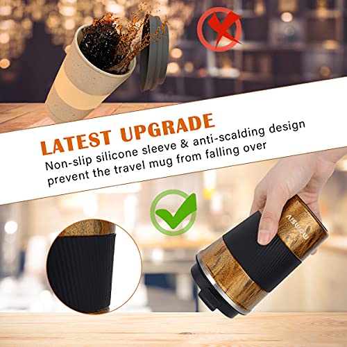 MOMSIV Taza de café aislada con tapa a prueba de fugas, antideslizante, reutilizable, de acero inoxidable, ecológica… - Imagen 7