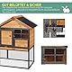 PawHut Kaninchenstall erhöhtes Haustier Haus Kleintierstall mit Freilaufgehege, Abschließbare Tür Outdoor Holz-Metall Hellgelb 122 x 63 x 92 cm
