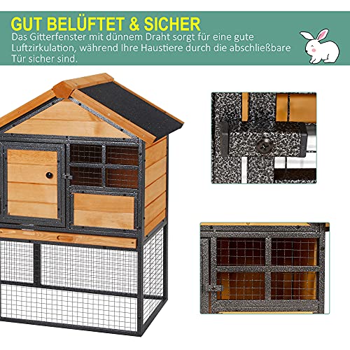 PawHut Kaninchenstall erhöhtes Haustier Haus mit Abschließbare Tür Outdoor Holz-Metall Hellgelb 122 x 63 x 92 cm – Bild 7