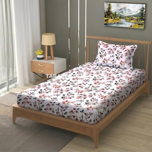 Image of Single Flat Bedsheet 60 x 90 Inch with 1 Pillow Cover, Cotton Blend Soft Breathable Bed Sheet Set for Single Bed, Lightweight Comfortable Bedding for Home Guest Room Daily Use