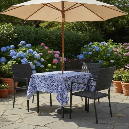 Image of EHouseHome Outdoor Indoor 60inch SquareTablecloth with Umbrella Hole and Zipper, Waterproof Zippered Patio Table Cloths, Spring /Summer Table Covers for Backyard Circular Table /BBQs /Picnic