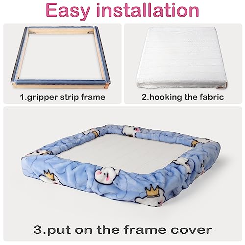 Image of ICZW Gripper Strip Frame Cover Rug Hooking Frame Cover Flannel for 19.6 inch x 19.6 inch Frame (Blue)