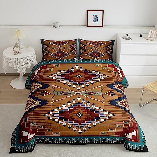 Erosebridal Bohemian Decor Bedding Set, Southwestern Native American Comforter Set Boho Aztec Exotic Quilted Duvet Vintage Rustic Farmhouse Duvet Insert Country Western Room Decor, Twin Size