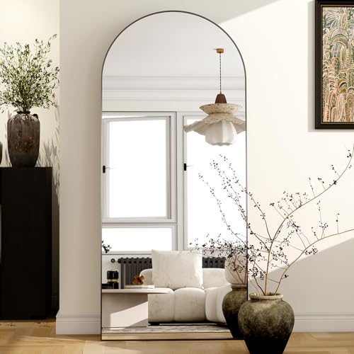 GLSLAND - 20x57 inch Arched Full Length Mirror - Floor Mirrors Aluminum Alloy Frame Full Body Dressing Mirror for Bedroom, Living Room,Gold