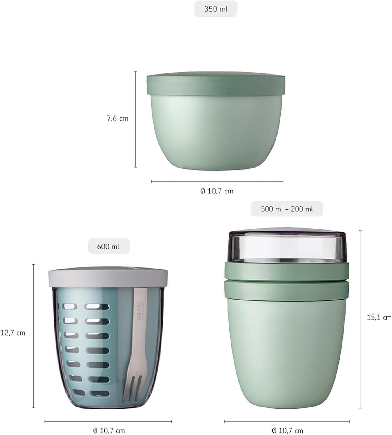 Mepal - Promotion-Set Pots Ellipse 3-teilig - Lunchpot 500 + 200 ml, Fruitpot 600 ml, Snackpot 350 ml - Essensbehälter, Joghurtbecher, to go Becher - Geeignet für Spülmaschine - Nordic Blue