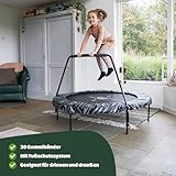EXIT Toys Tiggy Junior Trampolin mit Stange - ø140cm - Für Kleinkinder - Innen- und Außenbereich - Mit Gummibändern für sanftes Springen - Einzigartiges Design - Schwarz/Grau - 4