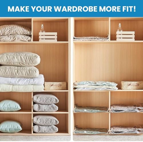 Image of Vacuum Storage Bags for Clothes with Pump, Reusable Space Saver Compression Bags for Travel, Blanket, Bedding & Wardrobe Storage, Pack of 5 (Jumbo, Large, Medium, Small)