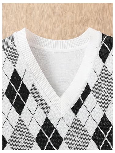 Milumia Girl's Heart Geo Argyle V Neck Sweater Vest Sleeveless Crop Tops Knitwear3