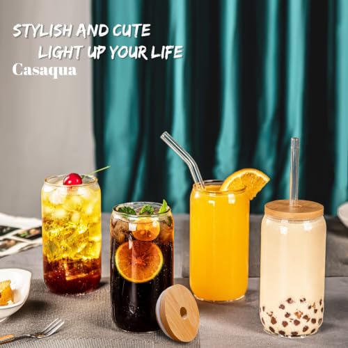 Image of Glass Tumbler with Bamboo Lid & Glass Straw - 450ml, Set of 1, Clear Drinking Glass Cup for Iced Coffee, Tea, Smoothies, Juice & Boba, Leak-Resistant Can Shaped Borosilicate Glass Cup
