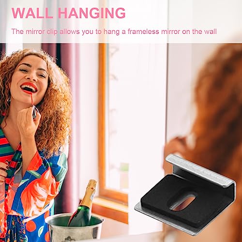 1 Set (4 Pieces) Frameless Mirror Holder, Mirror Glass Hanging Clips Set, Mirror Holder with Dowels and Screws, Spring Loaded Mirror Mount Clips for Bathroom Kitchen(Silver) - Image 4