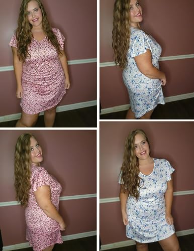 Image of Ekouaer 2 Pack Nightgowns for Women Short Sleeve Nightshirt Soft Sleepdress