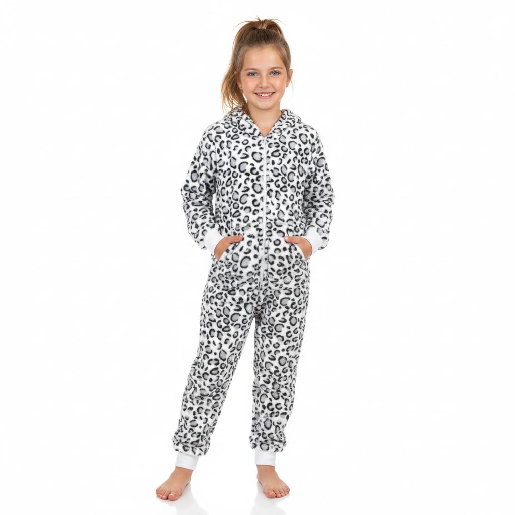 A2Z 4 Kids Jungen Mädchen Weich Flauschig Leopard Rosa Grau Onesie Einteiler Weihnachts Overall Alter 2-13