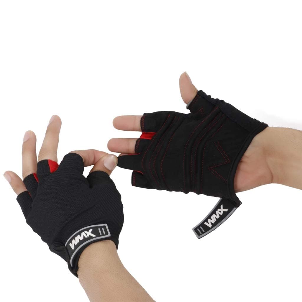WMX Unisex Leather Gym Gloves | for Professional Weightlifting, Fitness Training and Workout | with Half-Finger Length, Wrist Wrap for Protection (ROLLER PAD, M)