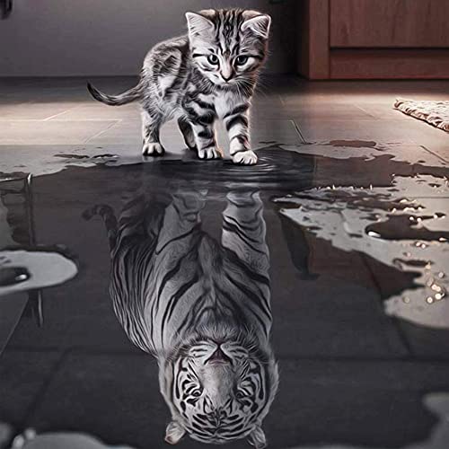 Kit de Pintura de Diamante 5D Gato y Tigre, Gato y Tigre Diamante Pintura por Número Kit, ImáGenes de Diamantes de Gato y Tigre 5D, con Juego de Herramientas Completo, para Decoración del Hogar Cover