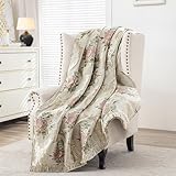 Loom and Mill Jacquard Floral Throw Blankets for Bed, French-Style Damask Throws with Fringes Trim, Soft Lightweight Velvet Lined Throw Blanket for Sofa Couch Chair All Seasons(Pearly Beige,52”x72”)
