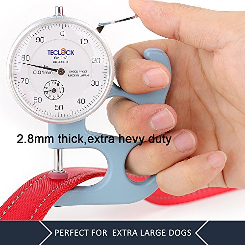 Image of Pioneer Petcore 6ft Red Dog Leash, Double Handles, Heavy Duty, Reflective, Control, Safety, Training