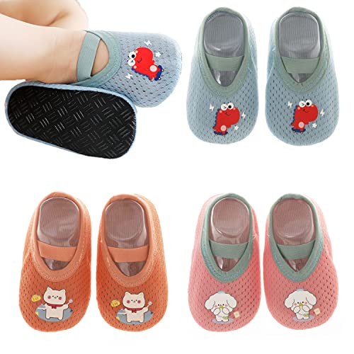 Toddler Non-skid Floor Socks - Lightweight Mesh Cartoon Socks (3 Pairs)