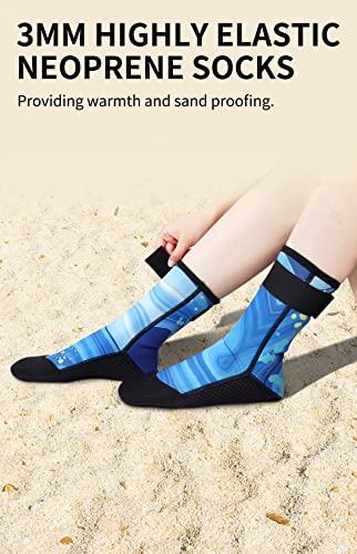 Foto von Yikayin Neoprensocken, 3mm Wattsocken Tauchsocken für Männer Damen Herren Frauen, Schwimmsocken Beachsocken für Schnorcheln Kajakfahren Jetskifahren SUP - Hellblau M