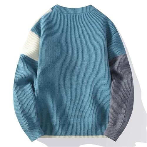 Men's Thick Warm Knit Sweater O-Neck Patchwork Loose Knitted Pullovers3