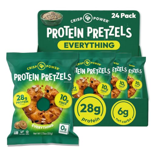 Crisp Power Everything Protein Pretzels, High Protein Snack, 24 Pack