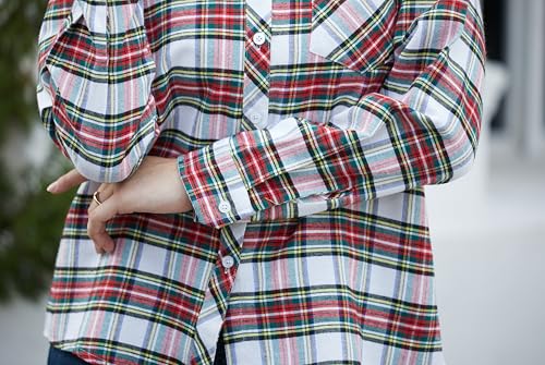 Image of SANGTREE Women and Girls Long Sleeve Flannel Casual Button Down Plaid Shirt