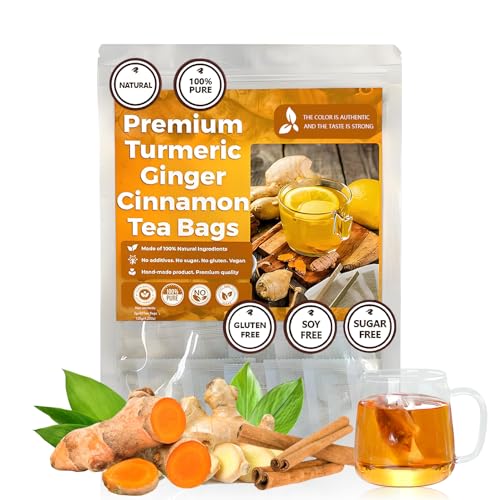 Natürliche Kurkuma-Ingwer-Zimt Teebeutel, 60 Beutel, Premium Handgemischte Kräutertee-Mischung aus Zimt &Ingwer, 100% Natürlich, Vegan, Koffeinfrei, Antioxidantienreich Natürliche Kurkuma-Ingwer-Zimt Teebeutel, 60 Beutel, Premium Handgemischte Kräutertee-Mischung aus Zimt &Ingwer, 100% Natürlich, Vegan, Koffeinfrei, Antioxidantienreich