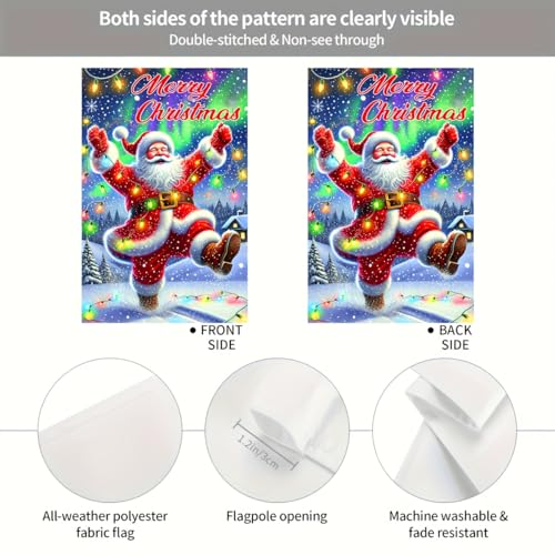 Image of BlissYard Christmas Garden Flag 12x18 Inch Santa Snow Lights Yard Decor | Double sided polyester, santa snow lights design, cheerful holiday home decor for Christmas porch and yard