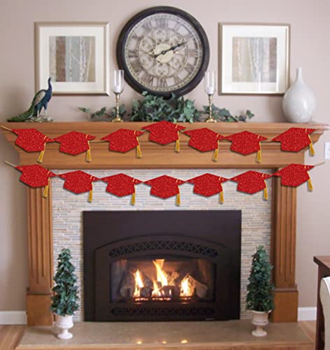 Image of Graduation Decorations Class of 2026 Pre-Strung Glitter Congrats Grad Graduation with Tassel Party Congratulations Banner Decor College High School Graduation Party Favors Red