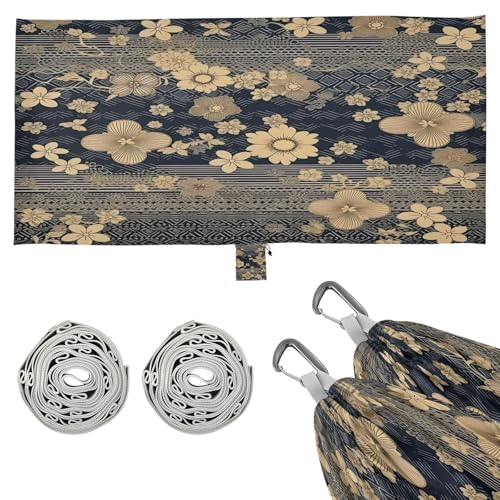 SDMKA Japanese Beige Flowers Camping Hammock, 330 lbs with 2 Tree Straps, Carry Bag, Single Portable Hammock for Outdoor/Indoor, Hiking, Beach, Backpacking, Travel